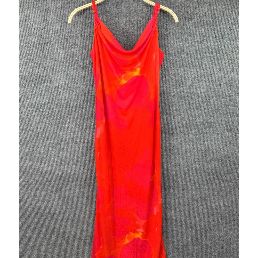 New Pretty Garden Body Con Orange Mesh Lined Maxi Dress Large Y2K 90"s‎ Sunset